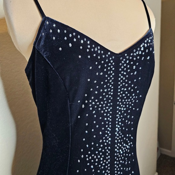 Vintage 90s Y2K Black Velvet Maxi Slip Dress Evening Gown Formal Silver glitter - Picture 3 of 10